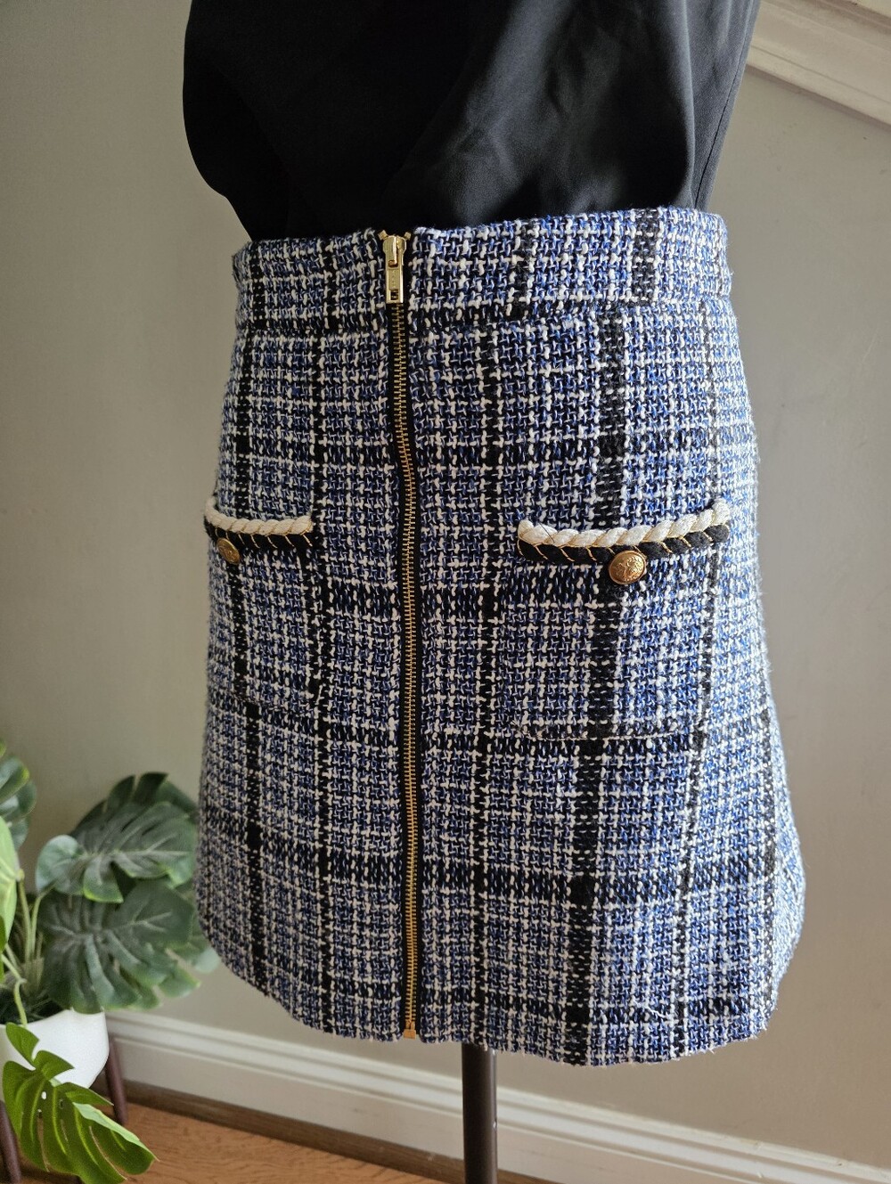 Sugar Lips Tweed Skirt Blue Black Size XS